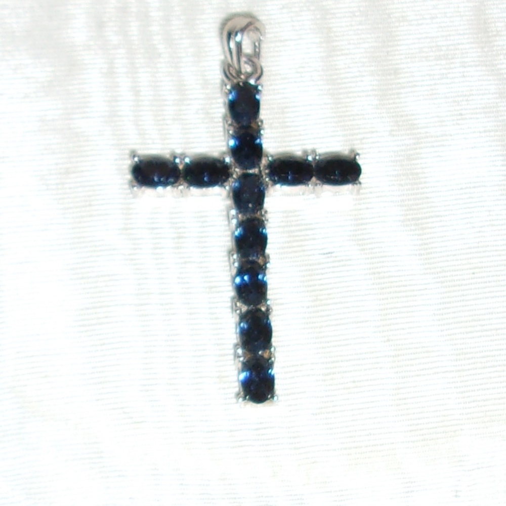 4 FOR $40~Blue Rhinestone Cross Pendant 1 7/8"